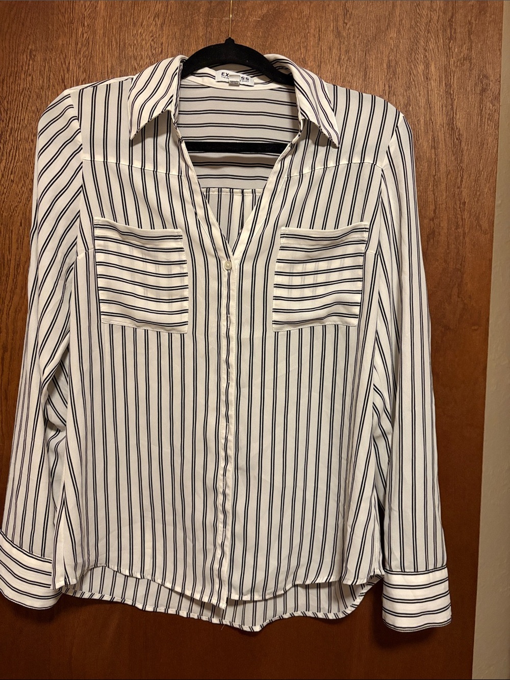 Express White Button-Down Shirt with Black Stripes